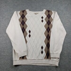 BKE Sweater Mens‎ 2XL Beige Cotton Argyle Diamond Crewneck Knit Pullover Top